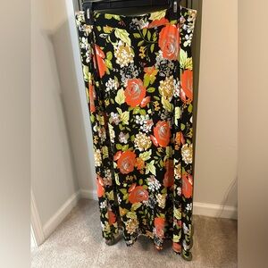 Evan Picone Floral Maxi Skirt - Black, Orange, Green